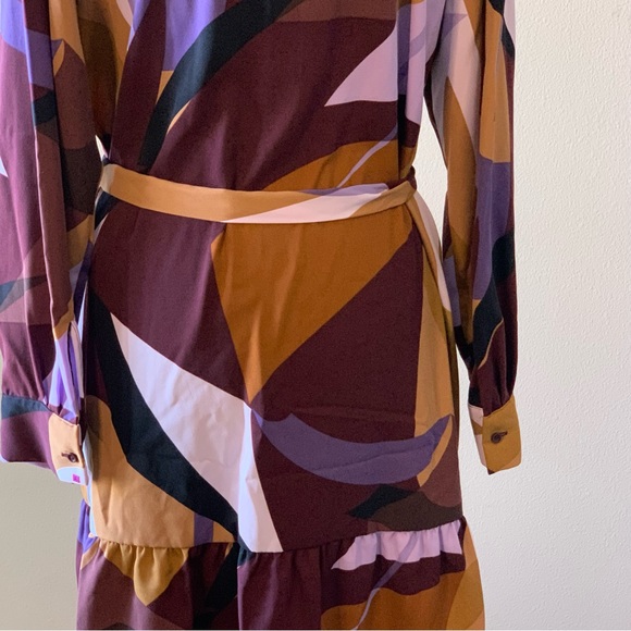 NINE WEST Shirtdress Large Plum Gold Long Sleeve Tie Belt NWT - Picture 10 of 13